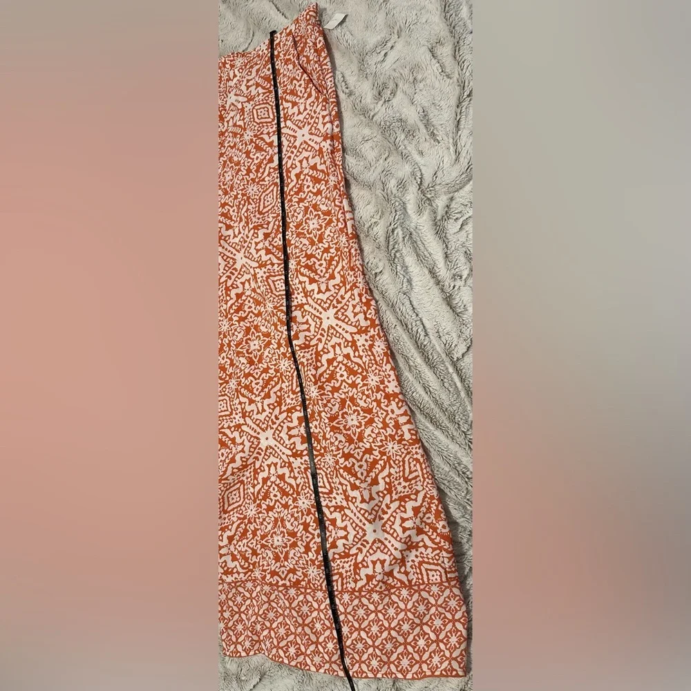Japna Orange and White Patterned Stretch Wide-Leg Pants - Picture 6 of 7